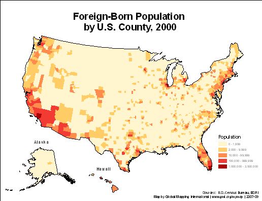 Foreign-Born Population by U.S. County, 2000