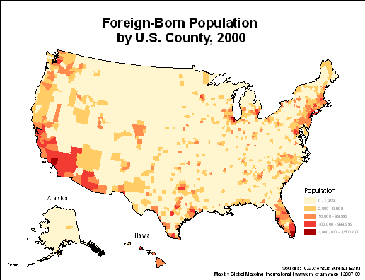 Foreign-Born Population by U.S. County, 2000 - Click Image to Close