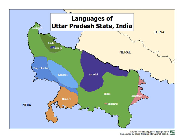 Languages of Uttar Pradesh State, India