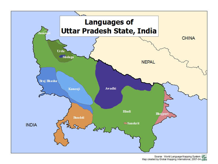 Languages of Uttar Pradesh State, India - Click Image to Close