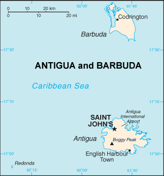 Antigua and Barbuda map (World Factbook, modified) - Click Image to Close