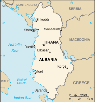 Albania map (World Factbook, modified)