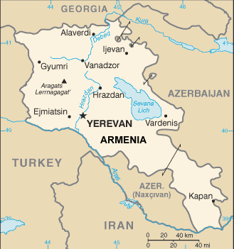 Armenia map (World Factbook, modified)