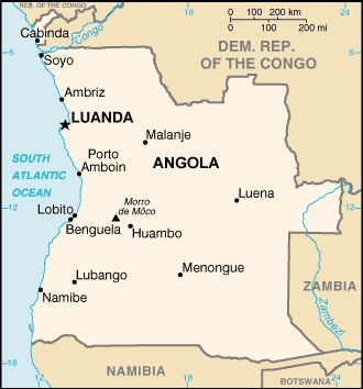 Angola map (World Factbook, modified) - Click Image to Close