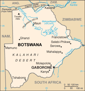 Botswana map (World Factbook, modified) - Click Image to Close