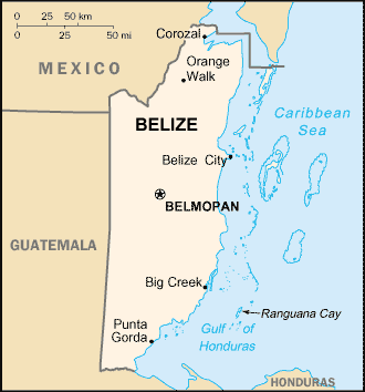 Belize map (World Factbook, modified)