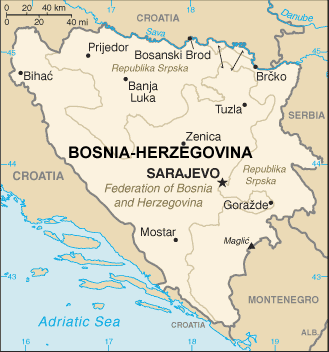Bosnia and Herzegovina map (World Factbook, modified)