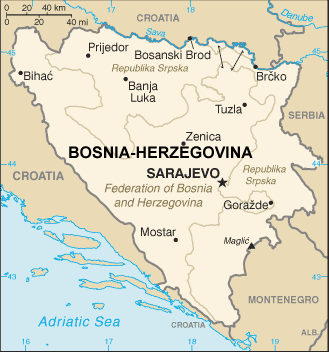 Bosnia and Herzegovina map (World Factbook, modified) - Click Image to Close