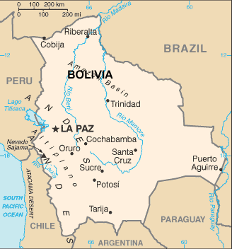 Bolivia map (World Factbook, modified) - Click Image to Close