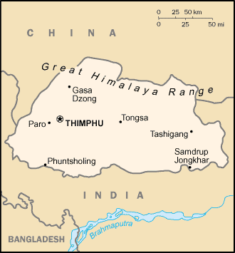 Bhutan map (World Factbook) - Click Image to Close