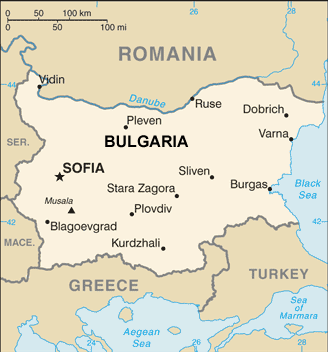 Bulgaria map (World Factbook, modified)