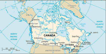 Canada map (World Factbook, modified) - Click Image to Close