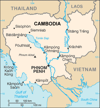 Cambodia map (World Factbook, modified) - Click Image to Close