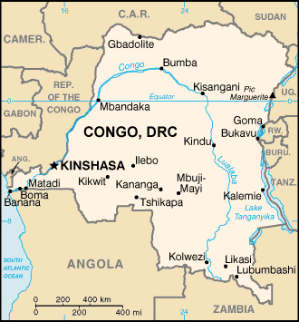Congo, Democratic Republic of the map (World Factbook, modified)