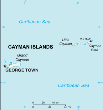 Cayman Islands map (World Factbook, modified) - Click Image to Close