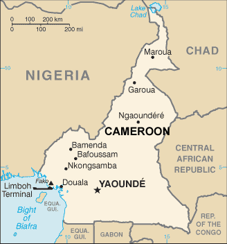 Cameroon map (World Factbook, modified)