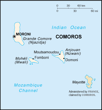 Comoros map (World Factbook, modified) - Click Image to Close