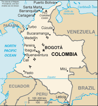 Colombia map (World Factbook, modified) - Click Image to Close