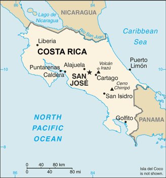 Costa Rica map (World Factbook, modified)