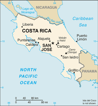 Costa Rica map (World Factbook, modified) - Click Image to Close