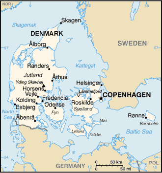 Denmark map (World Factbook, modified)