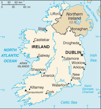 Ireland map (World Factbook, modified) - Click Image to Close