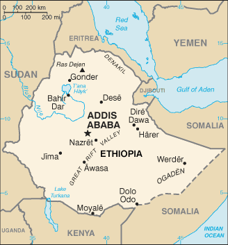 Ethiopia map (World Factbook, modified) - Click Image to Close