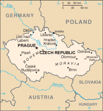 Czech Republic map (World Factbook, modified)