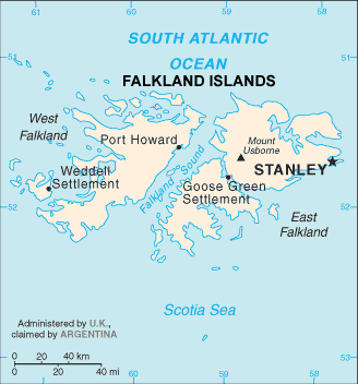 Falkland Islands map (World Factbook, modified) - Click Image to Close