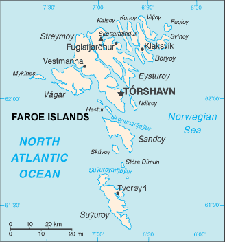 Faroe Islands map (World Factbook, modified) - Click Image to Close