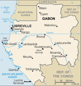 Gabon map (World Factbook, modified) - Click Image to Close