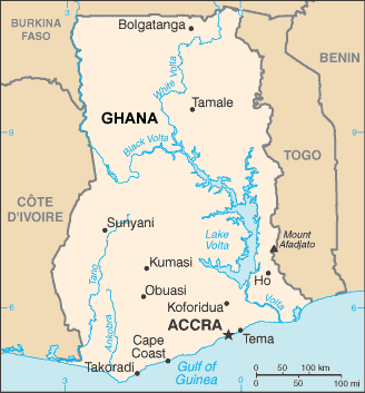 Ghana map (World Factbook, modified) - Click Image to Close