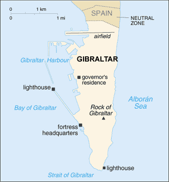 Gibraltar map (World Factbook, modified) - Click Image to Close