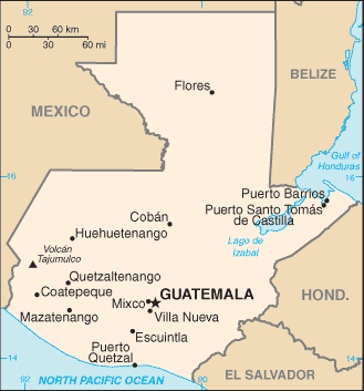 Guatemala map (World Factbook, modified) - Click Image to Close