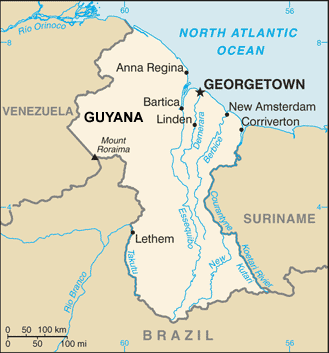 Guyana map (World Factbook, modified) - Click Image to Close