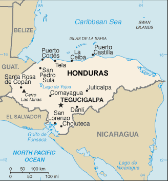 Honduras map (World Factbook, modified) - Click Image to Close