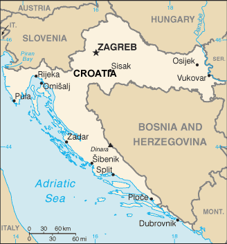 Croatia map (World Factbook, modified)