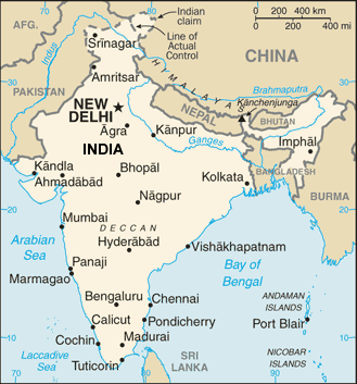 India map (World Factbook, modified)
