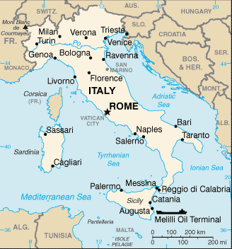 Italy map (World Factbook, modified) - Click Image to Close