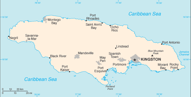 Jamaica map (World Factbook)