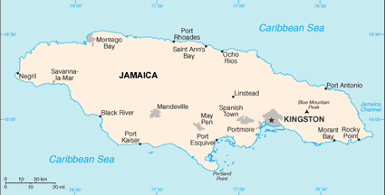 Jamaica map (World Factbook, modified) - Click Image to Close