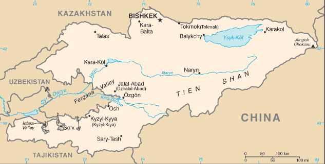 Kyrgyzstan map (World Factbook)