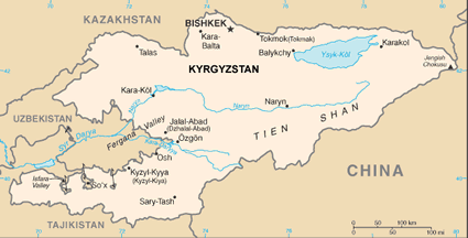 Kyrgyzstan map (World Factbook, modified)