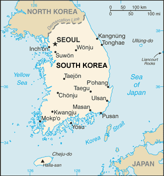 Korea, South map (World Factbook, modified) - Click Image to Close