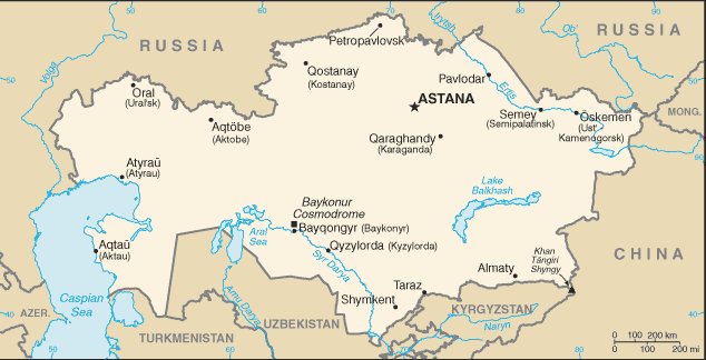 Kazakhstan map (World Factbook)