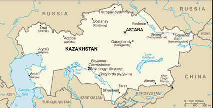 Kazakhstan map (World Factbook, modified)