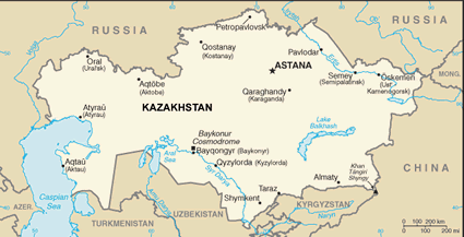 Kazakhstan map (World Factbook, modified) - Click Image to Close