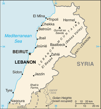 Lebanon map (World Factbook, modified)