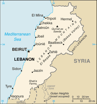 Lebanon map (World Factbook, modified) - Click Image to Close