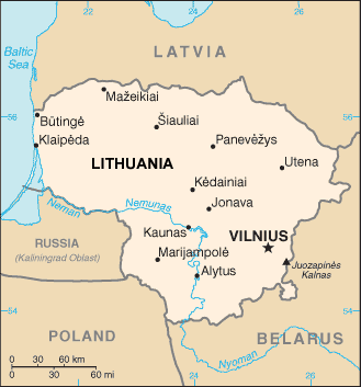 Lithuania map (World Factbook, modified)